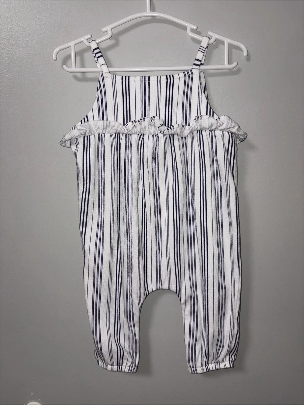 Carters White Navy Striped Sleeveless Jumpsuit Romper Ruffles Girls 6M